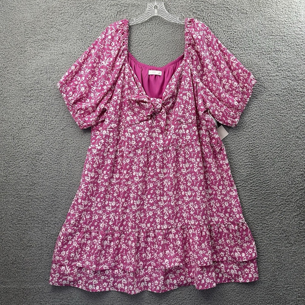 NWT LC Lauren Conrad Tie Front Mini Dress Floral Cottage Feminine Pink Women 2XL